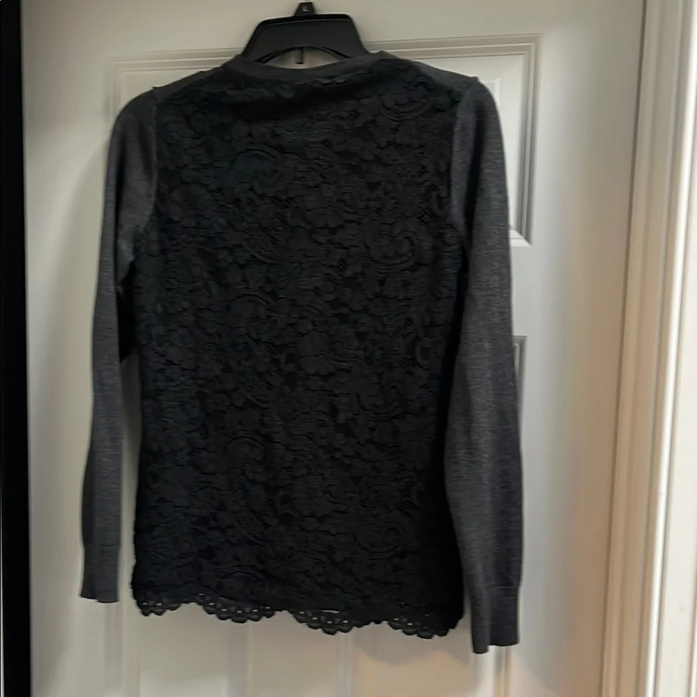 Charcoal Gray Sweater with Lace Trim - Picture 2 of 6